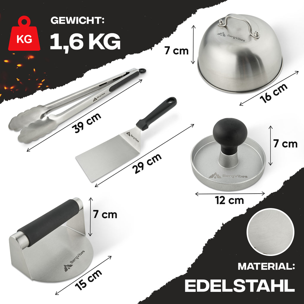 Smash Burger Set komplett – Burgerpresse, Burgerglocken, Grillzange & Zubehör für perfekte Burger