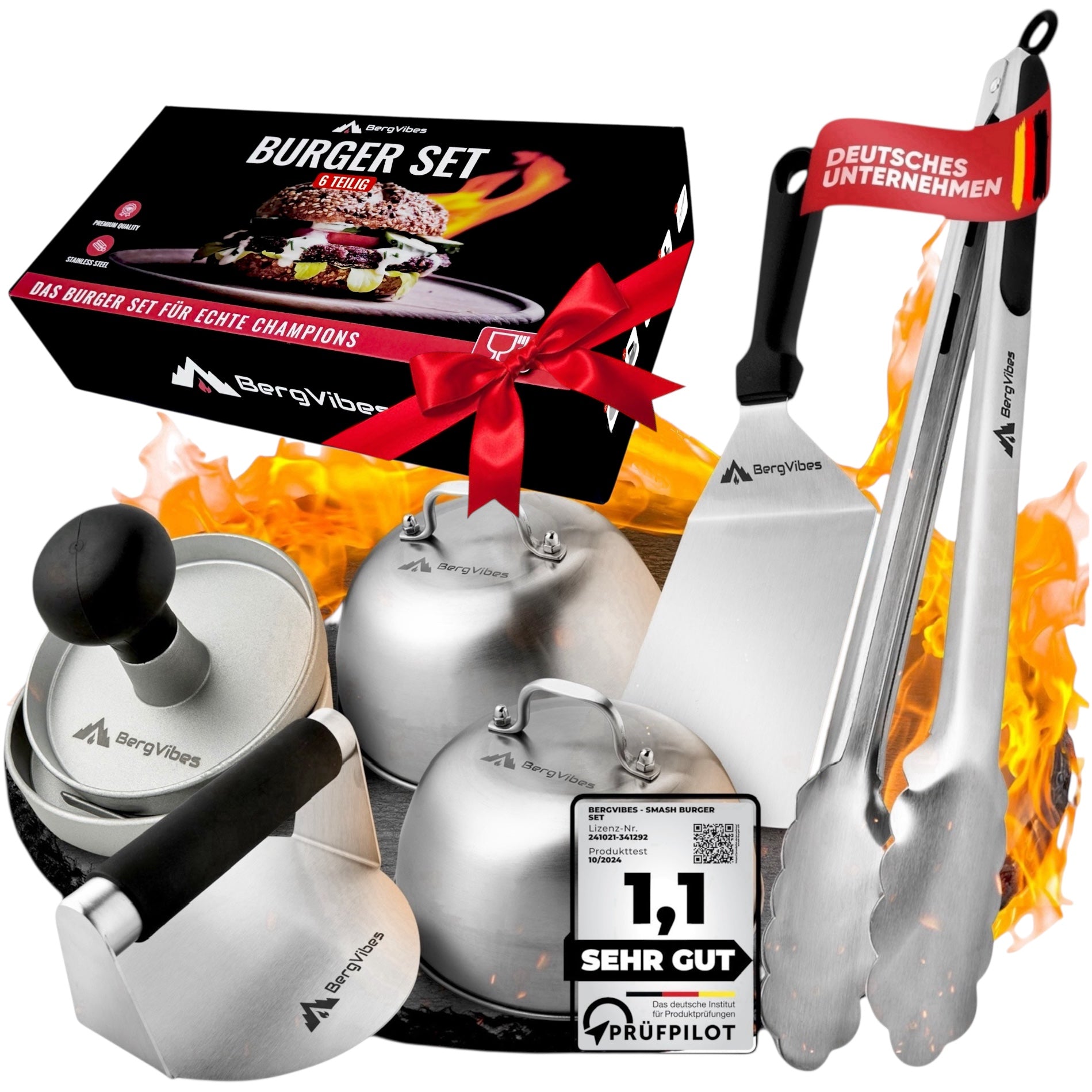 Smash Burger Set komplett – Burgerpresse, Burgerglocken, Grillzange & Zubehör für perfekte Burger